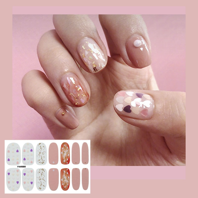 Spring & Summer 14 Tips Solid & Glitter Nail Wraps Nail Stickers  (2wks SHIP)