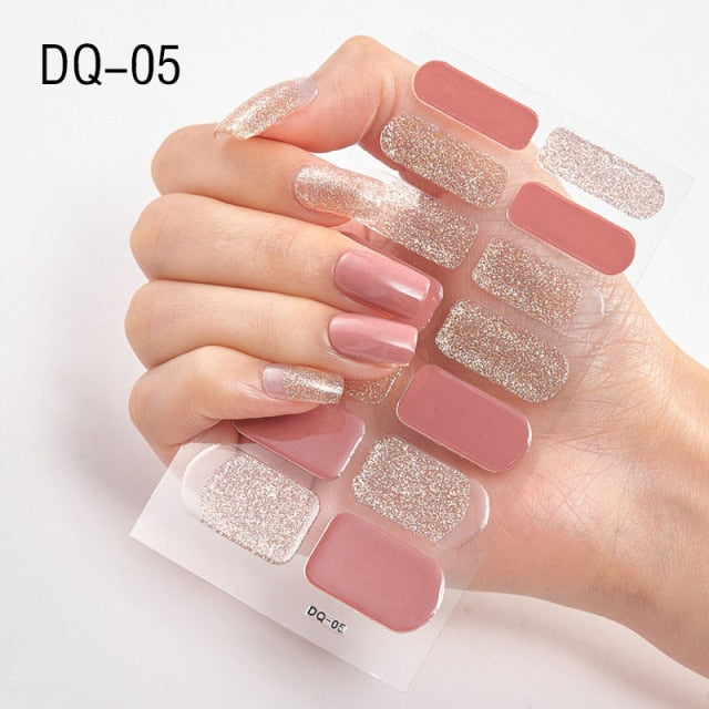  14 Tips Glittering Gel Nail Color Nail Wraps Nail Stickers Nail Art Nail Decor DQ3 series.