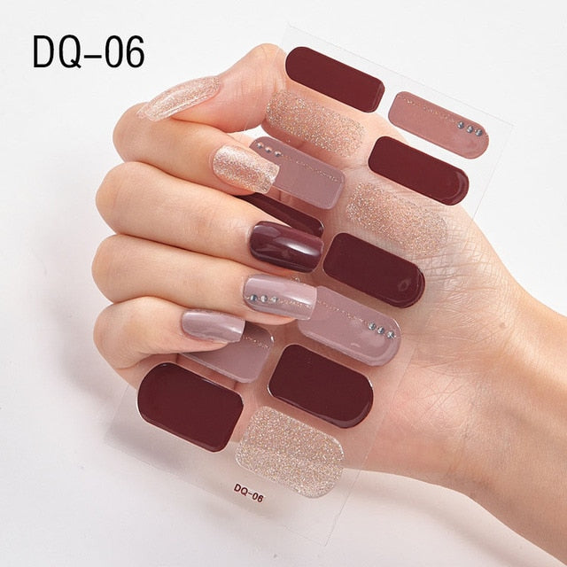  14 Tips Glittering Gel Nail Color Nail Wraps Nail Stickers Nail Art Nail Decor DQ3 series.