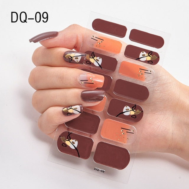  14 Tips Glittering Gel Nail Color Nail Wraps Nail Stickers Nail Art Nail Decor DQ3 series.