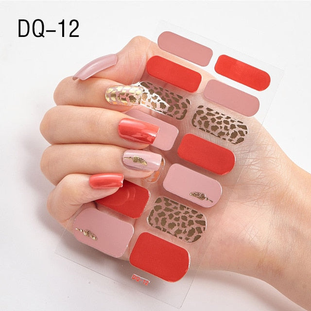  14 Tips Glittering Gel Nail Color Nail Wraps Nail Stickers Nail Art Nail Decor DQ3 series.