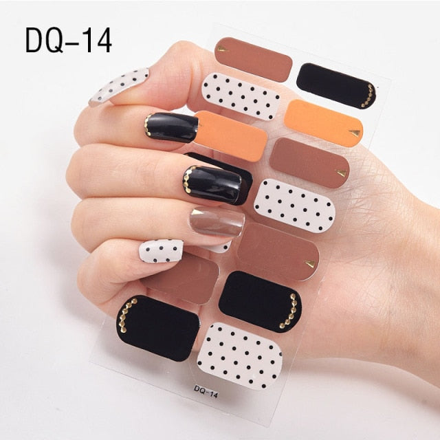  14 Tips Glittering Gel Nail Color Nail Wraps Nail Stickers Nail Art Nail Decor DQ3 series.