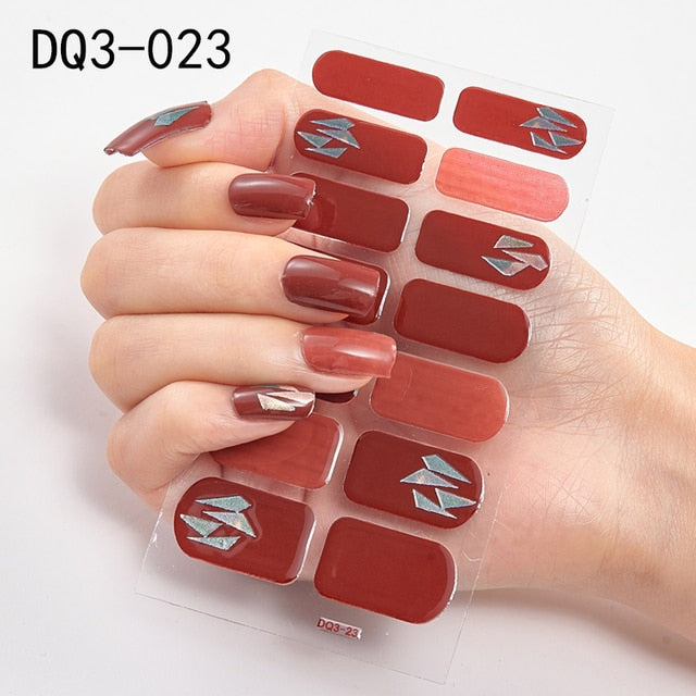  14 Tips Glittering Gel Nail Color Nail Wraps Nail Stickers Nail Art Nail Decor DQ3 series.