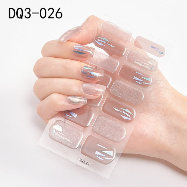  14 Tips Glittering Gel Nail Color Nail Wraps Nail Stickers Nail Art Nail Decor DQ3 series.