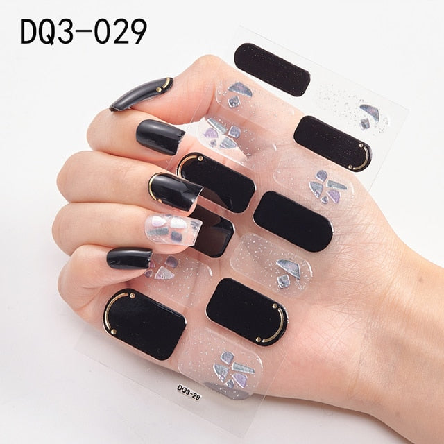  14 Tips Glittering Gel Nail Color Nail Wraps Nail Stickers Nail Art Nail Decor DQ3 series.