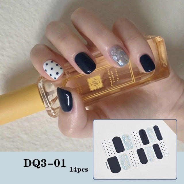  14 Tips Glittering Gel Nail Color Nail Wraps Nail Stickers Nail Art Nail Decor DQ3 series.