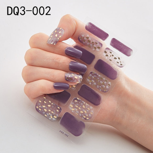  14 Tips Glittering Gel Nail Color Nail Wraps Nail Stickers Nail Art Nail Decor DQ3 series.