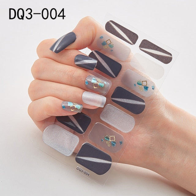  14 Tips Glittering Gel Nail Color Nail Wraps Nail Stickers Nail Art Nail Decor DQ3 series.