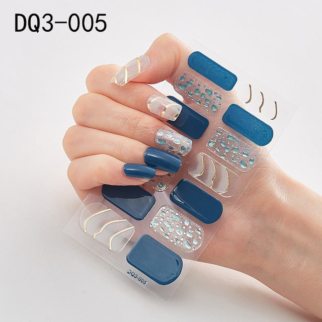  14 Tips Glittering Gel Nail Color Nail Wraps Nail Stickers Nail Art Nail Decor DQ3 series.