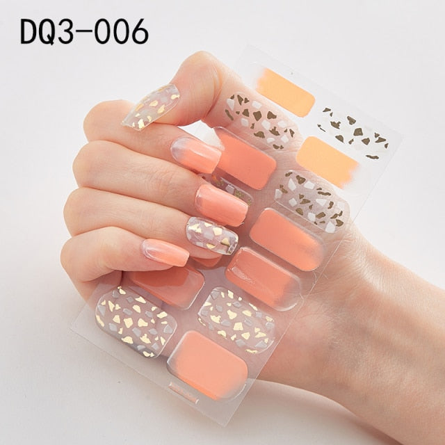  14 Tips Glittering Gel Nail Color Nail Wraps Nail Stickers Nail Art Nail Decor DQ3 series.