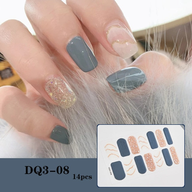  14 Tips Glittering Gel Nail Color Nail Wraps Nail Stickers Nail Art Nail Decor DQ3 series.