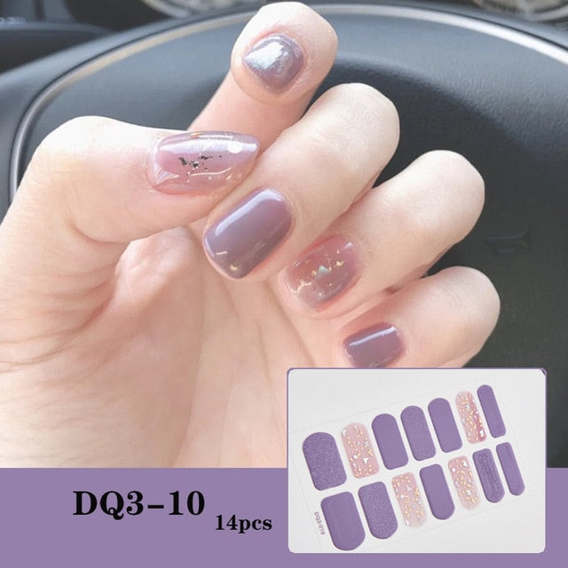  14 Tips Glittering Gel Nail Color Nail Wraps Nail Stickers Nail Art Nail Decor DQ3 series.