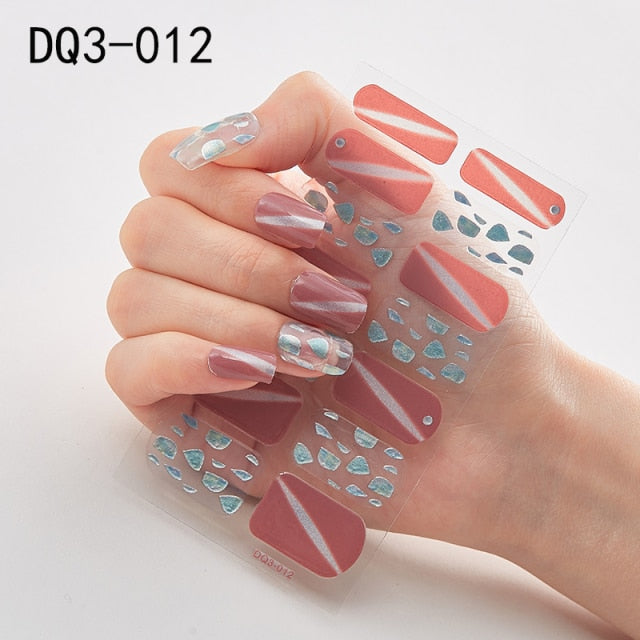  14 Tips Glittering Gel Nail Color Nail Wraps Nail Stickers Nail Art Nail Decor DQ3 series.