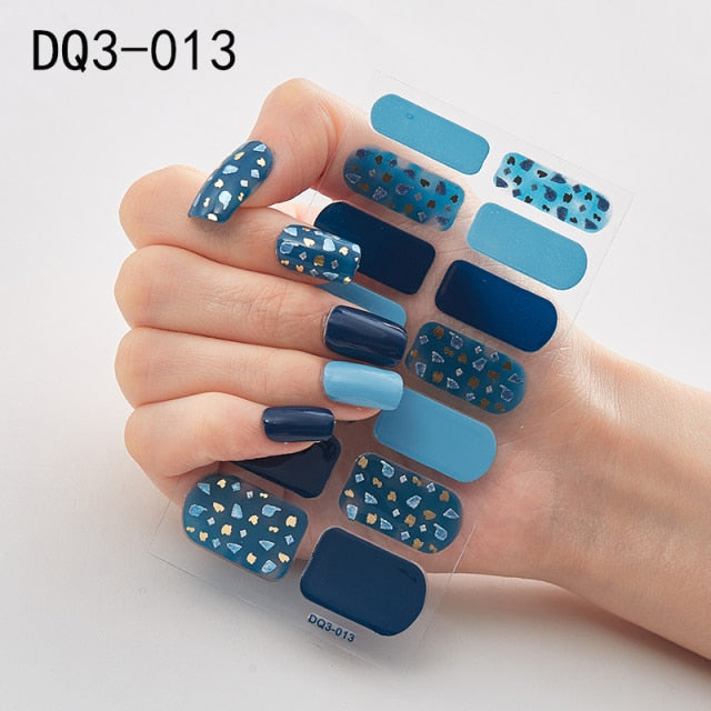  14 Tips Glittering Gel Nail Color Nail Wraps Nail Stickers Nail Art Nail Decor DQ3 series.