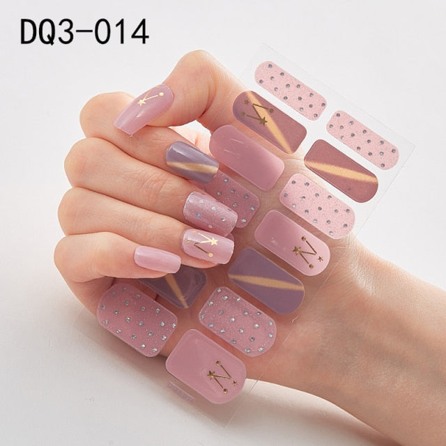  14 Tips Glittering Gel Nail Color Nail Wraps Nail Stickers Nail Art Nail Decor DQ3 series.