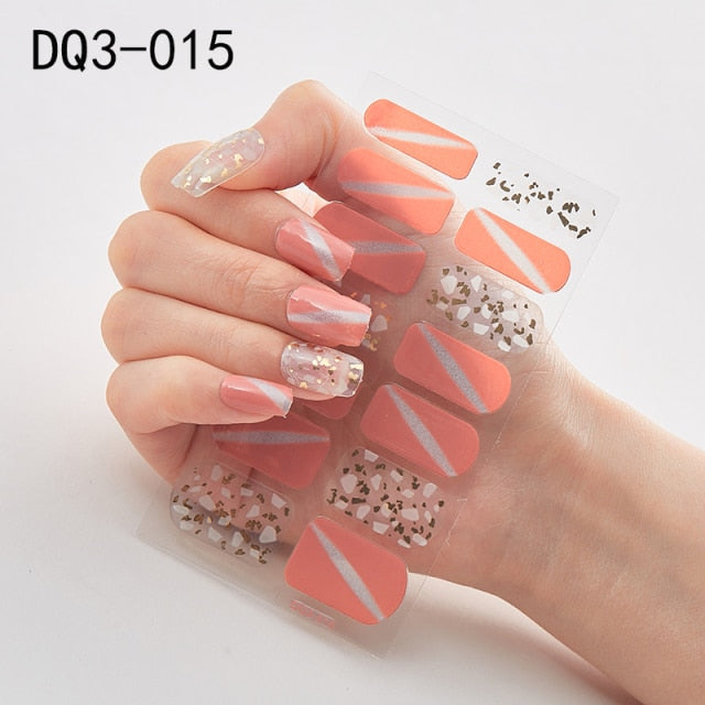  14 Tips Glittering Gel Nail Color Nail Wraps Nail Stickers Nail Art Nail Decor DQ3 series.