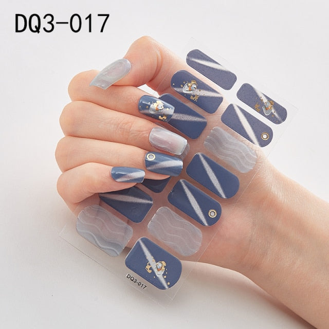  14 Tips Glittering Gel Nail Color Nail Wraps Nail Stickers Nail Art Nail Decor DQ3 series.