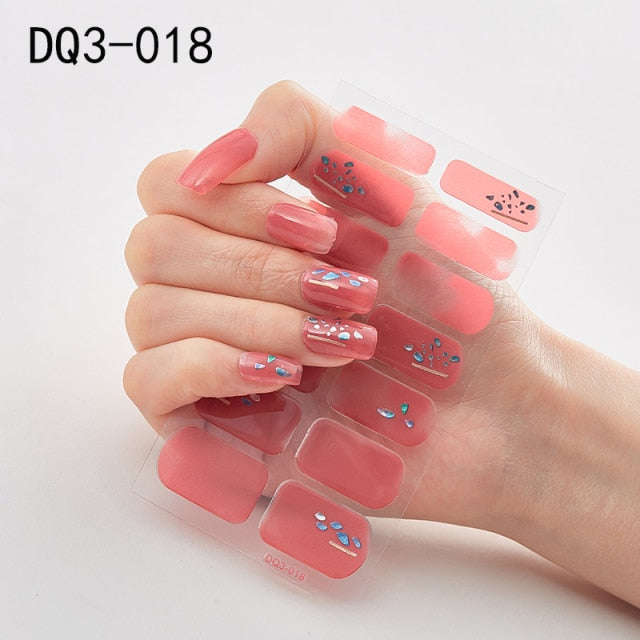  14 Tips Glittering Gel Nail Color Nail Wraps Nail Stickers Nail Art Nail Decor DQ3 series.