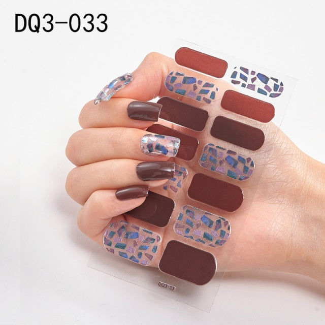  14 Tips Glittering Gel Nail Color Nail Wraps Nail Stickers Nail Art Nail Decor DQ3 series.