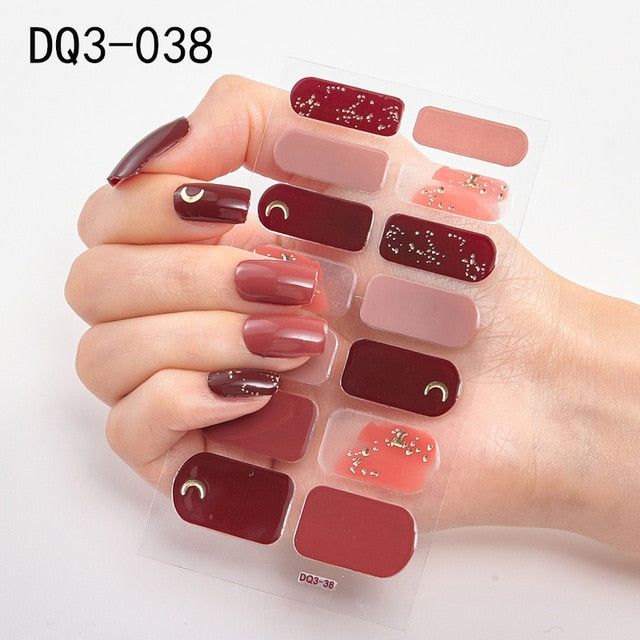  14 Tips Glittering Gel Nail Color Nail Wraps Nail Stickers Nail Art Nail Decor DQ3 series.