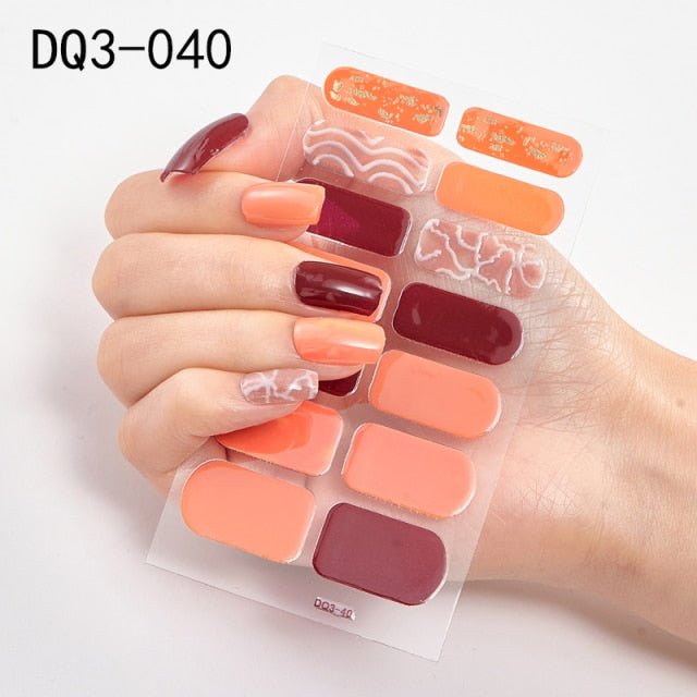  14 Tips Glittering Gel Nail Color Nail Wraps Nail Stickers Nail Art Nail Decor DQ3 series.