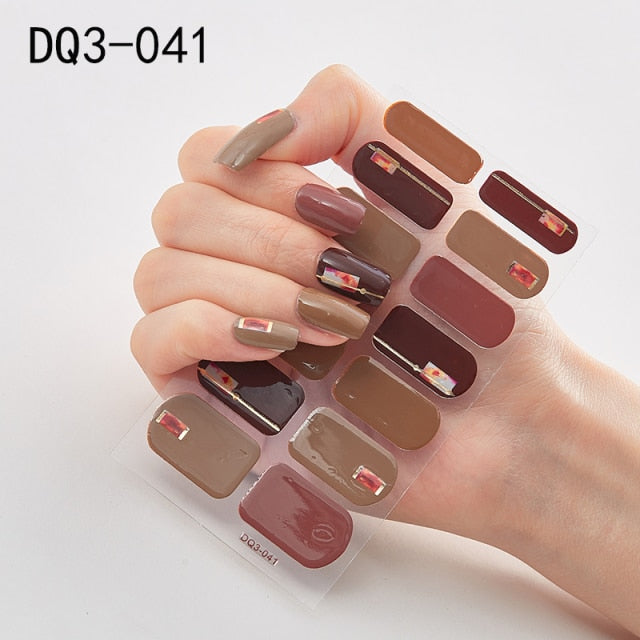  14 Tips Glittering Gel Nail Color Nail Wraps Nail Stickers Nail Art Nail Decor DQ3 series.