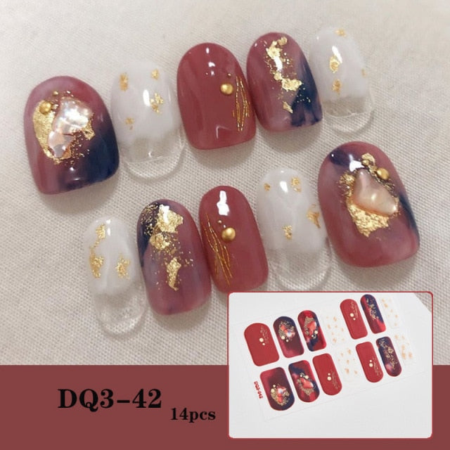  14 Tips Glittering Gel Nail Color Nail Wraps Nail Stickers Nail Art Nail Decor DQ3 series.