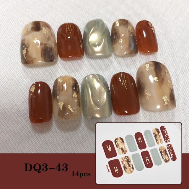  14 Tips Glittering Gel Nail Color Nail Wraps Nail Stickers Nail Art Nail Decor DQ3 series.