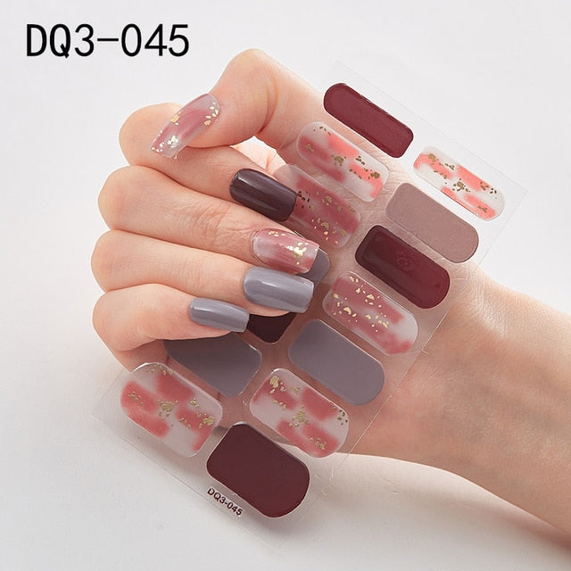  14 Tips Glittering Gel Nail Color Nail Wraps Nail Stickers Nail Art Nail Decor DQ3 series.