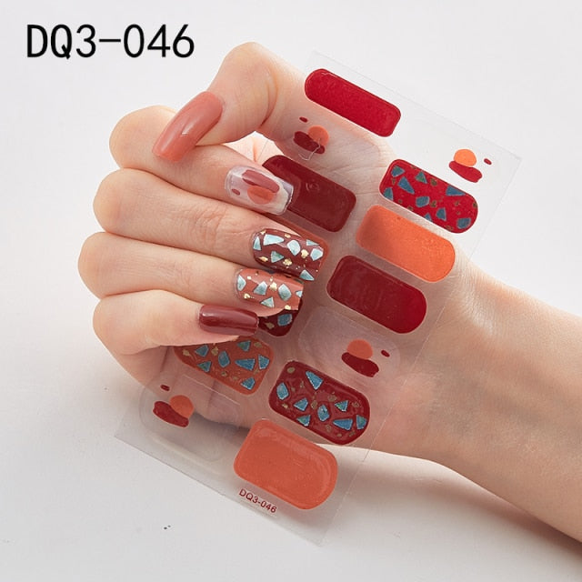  14 Tips Glittering Gel Nail Color Nail Wraps Nail Stickers Nail Art Nail Decor DQ3 series.