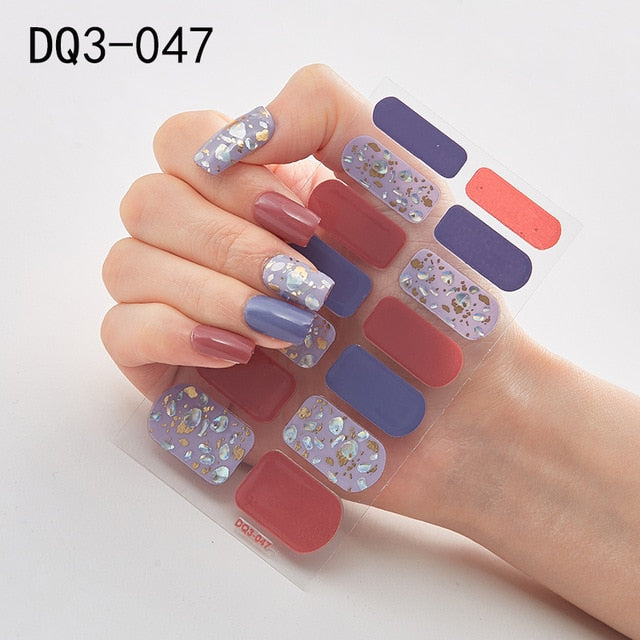  14 Tips Glittering Gel Nail Color Nail Wraps Nail Stickers Nail Art Nail Decor DQ3 series.