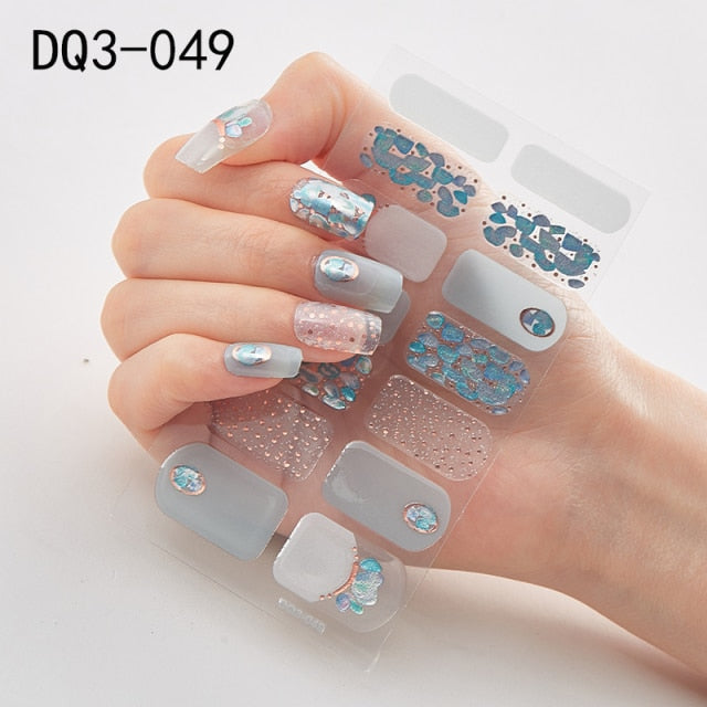  14 Tips Glittering Gel Nail Color Nail Wraps Nail Stickers Nail Art Nail Decor DQ3 series.