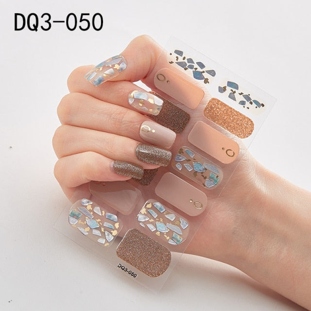  14 Tips Glittering Gel Nail Color Nail Wraps Nail Stickers Nail Art Nail Decor DQ3 series.