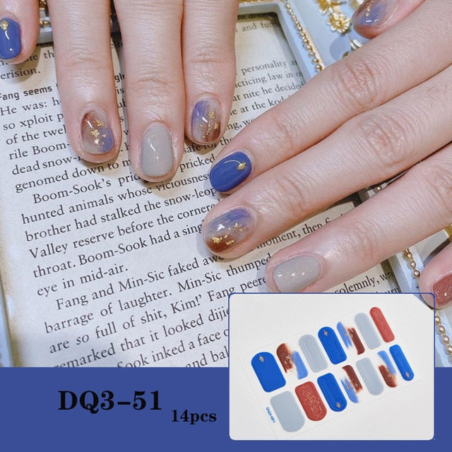  14 Tips Glittering Gel Nail Color Nail Wraps Nail Stickers Nail Art Nail Decor DQ3 series.