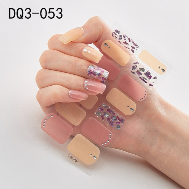  14 Tips Glittering Gel Nail Color Nail Wraps Nail Stickers Nail Art Nail Decor DQ3 series.