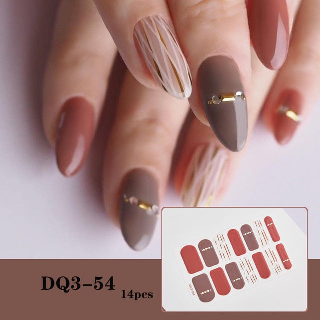  14 Tips Glittering Gel Nail Color Nail Wraps Nail Stickers Nail Art Nail Decor DQ3 series.