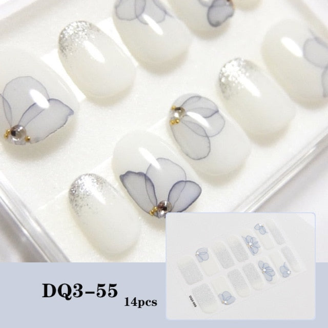  14 Tips Glittering Gel Nail Color Nail Wraps Nail Stickers Nail Art Nail Decor DQ3 series.