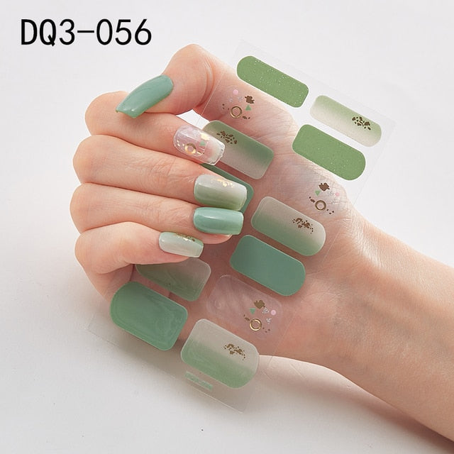  14 Tips Glittering Gel Nail Color Nail Wraps Nail Stickers Nail Art Nail Decor DQ3 series.