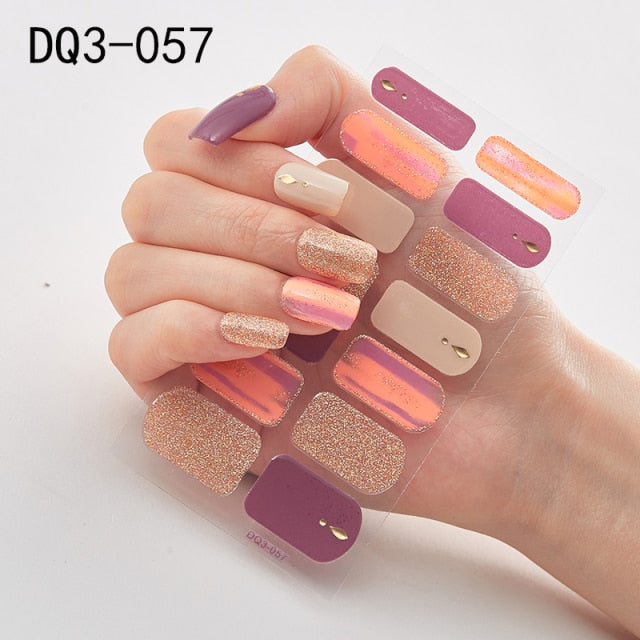  14 Tips Glittering Gel Nail Color Nail Wraps Nail Stickers Nail Art Nail Decor DQ3 series.