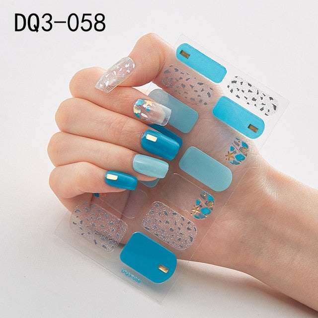  14 Tips Glittering Gel Nail Color Nail Wraps Nail Stickers Nail Art Nail Decor DQ3 series.