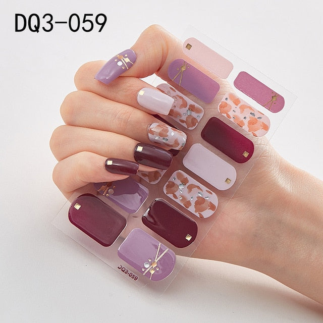  14 Tips Glittering Gel Nail Color Nail Wraps Nail Stickers Nail Art Nail Decor DQ3 series.