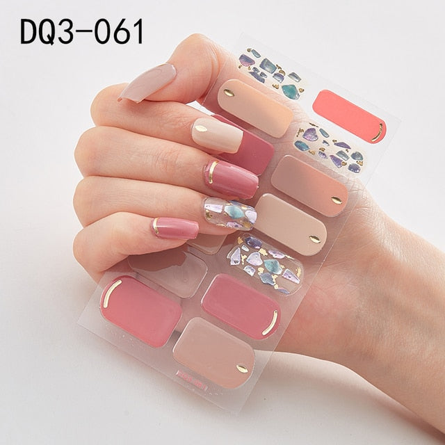  14 Tips Glittering Gel Nail Color Nail Wraps Nail Stickers Nail Art Nail Decor DQ3 series.