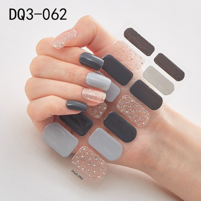  14 Tips Glittering Gel Nail Color Nail Wraps Nail Stickers Nail Art Nail Decor DQ3 series.