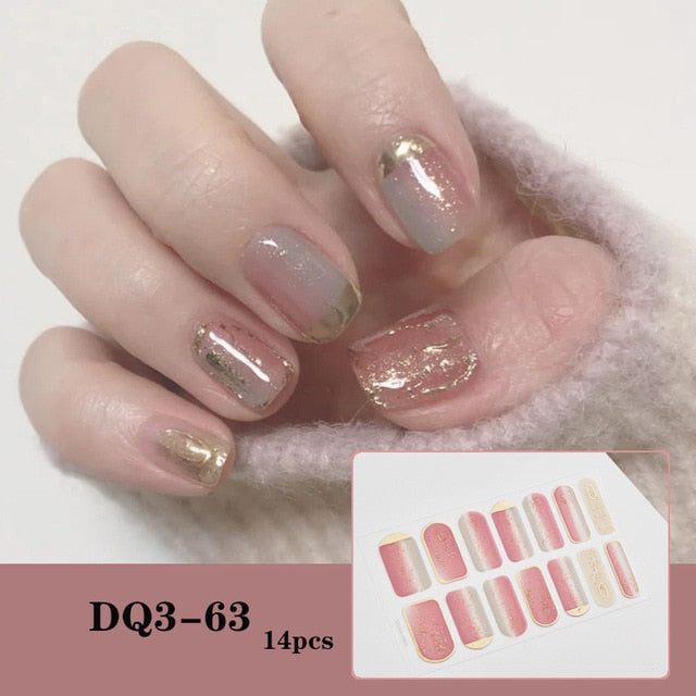  14 Tips Glittering Gel Nail Color Nail Wraps Nail Stickers Nail Art Nail Decor DQ3 series.