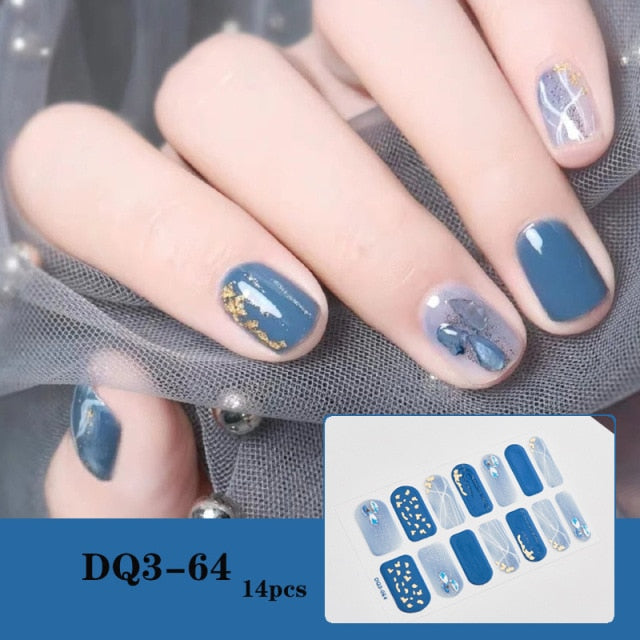  14 Tips Glittering Gel Nail Color Nail Wraps Nail Stickers Nail Art Nail Decor DQ3 series.