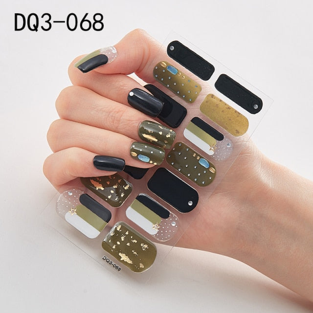  14 Tips Glittering Gel Nail Color Nail Wraps Nail Stickers Nail Art Nail Decor DQ3 series.