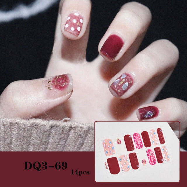  14 Tips Glittering Gel Nail Color Nail Wraps Nail Stickers Nail Art Nail Decor DQ3 series.