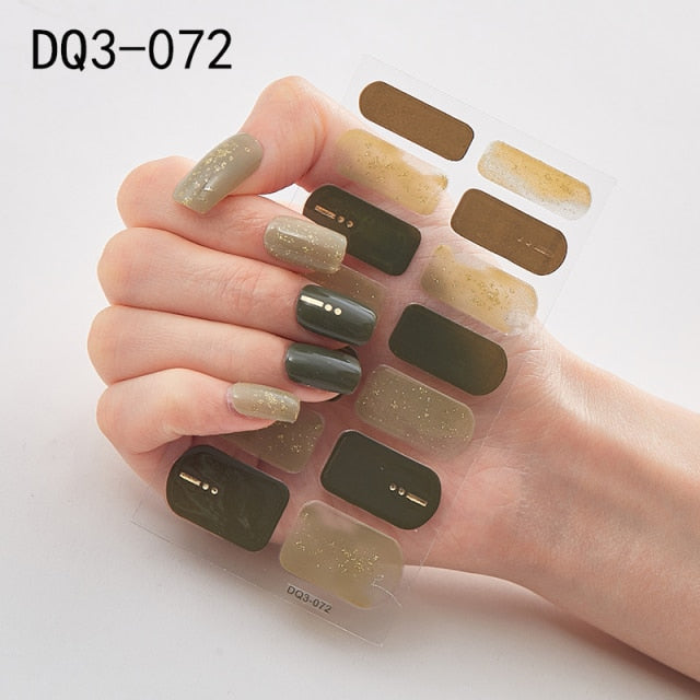  14 Tips Glittering Gel Nail Color Nail Wraps Nail Stickers Nail Art Nail Decor DQ3 series.