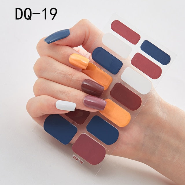  14 Tips Glittering Gel Nail Color Nail Wraps Nail Stickers Nail Art Nail Decor DQ3 series.