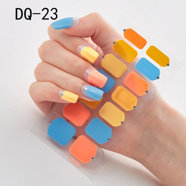  14 Tips Glittering Gel Nail Color Nail Wraps Nail Stickers Nail Art Nail Decor DQ3 series.